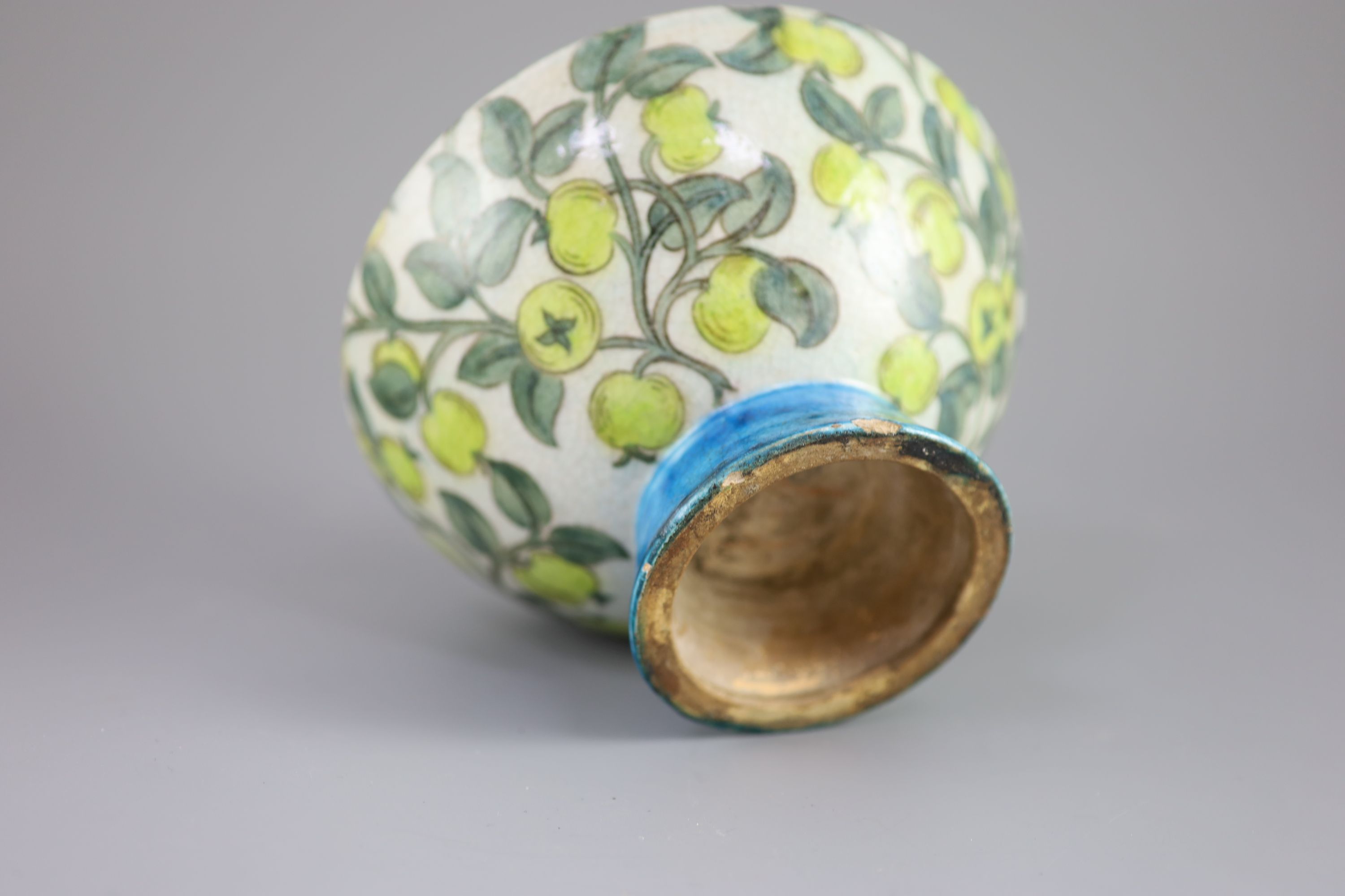 A William de Morgan tin glazed earthenware vase, early Fulham period, c.1890, 20cm high, small foot chips